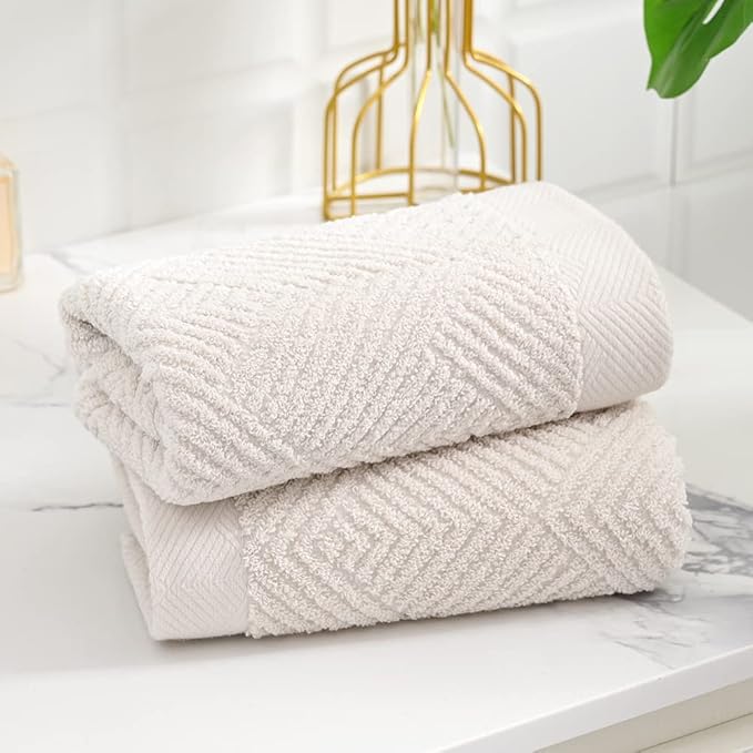 sense gnosis Super Soft Lime White Hand Towels Terry Striped Weave Pattern Ultra Absorbent 100% Cotton Towel for Bathroom(13 X 29 Inch), 2 Pieces, Beige