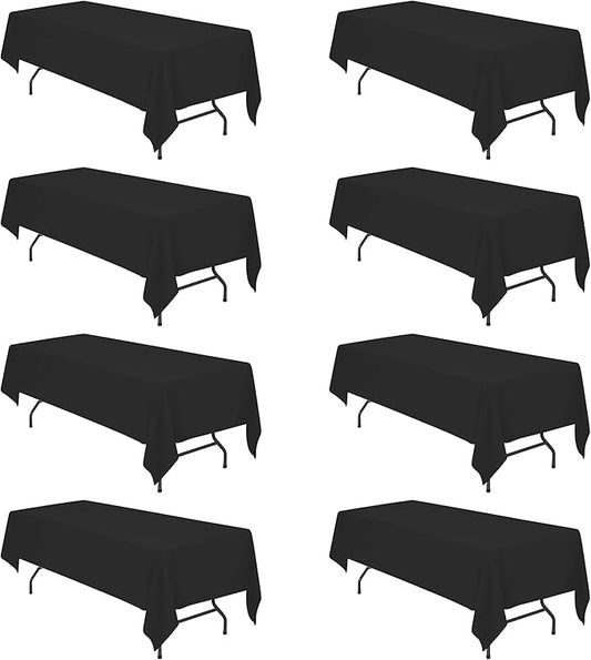 BRILLMAX 8 Pack Black Tablecloths for 8 Foot Rectangle Tables 60 x 126 Inch - 8ft Rectangular Bulk Linen Polyester Fabric Washable Cloth Cover for Wedding Reception Banquet Birthday Party