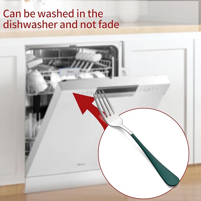 Green Dinner Fork, 18/0 Green handle Stainless Steel Satin Finish 8.1-inch Silverware Flatware Fork Set, Set of 24, Dishwasher SafG