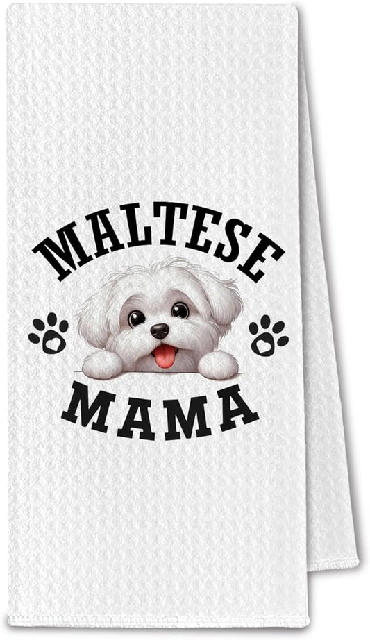 Maltese Mama Kitchen Towels, Dog Mama Maltese Gifts for Women & Dogs Moms, Dog Lover Gifts Decorative Hand Towels for Bathroom, 16x24 Inch