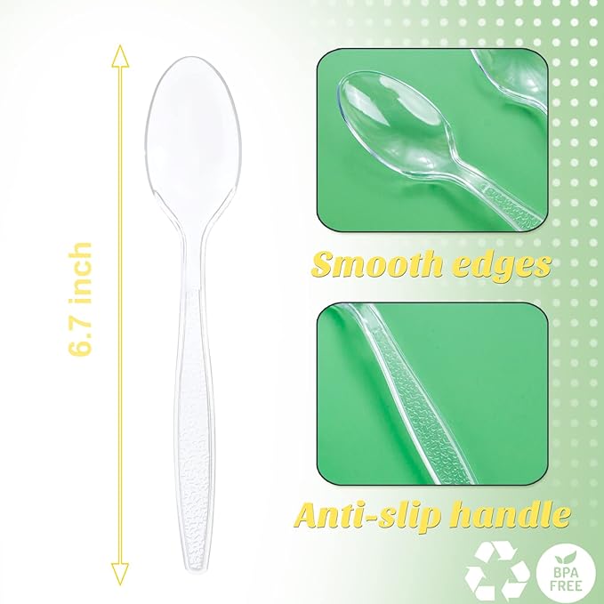 Ciaell 500PCS Clear Plastic Spoons - Heavy Duty Plastic Cutlery - 6.7inch Heavyweight and Disposable Clear Spoons for Parties Weddings Restaurant