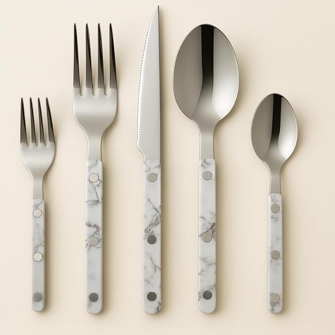 Khen 20-Piece Cutlery Set – Includes Dinner Knives, Forks, Spoons, Salad Forks & Teaspoons – Dishwasher Safe Cutlery Set for Home, Kitchen, Parties & Special Occasions – Carrera Pattern Handles