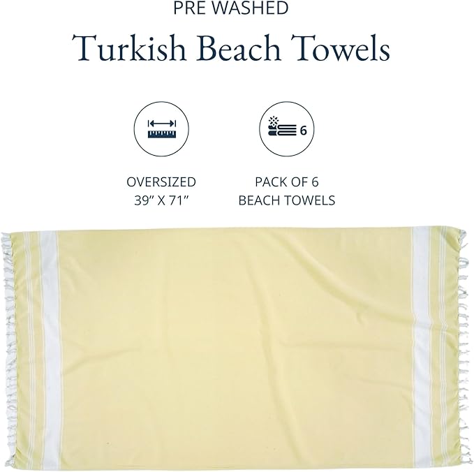 LANE LINEN Turkish Towels Set of 6, Beach Towels Oversized, Pre-Washed Pool Towel, Extra Large Beach Towel, Sandproof Beach Towel, Absorbent Travel Towel,39"x71" - Beach Party
