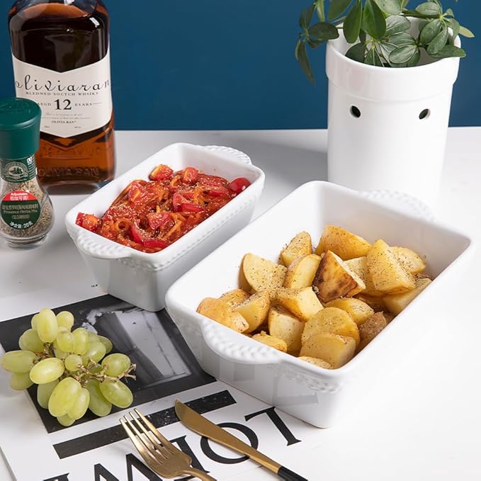 Sweejar Ceramic Baking Dish Lasagna Pans with Trivet, Rectangular Bakeware for Cooking, Kitchen, Cake Dinner, Banquet, 15.3x 9.6 x 2.8 Inches of Casserole Dishes（White）