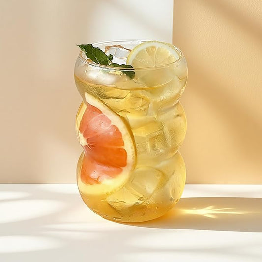 Nirvany Ribbed Glass Cup 18 Oz Vintage Drinking Glassware Creative Ripple Glasses for Iced Coffee Juice Beverage Milk Cocktail Cute Wavy Glass Cups