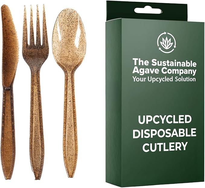 Sustainable Agave Co - Agave Fiber Cutlery - 12 Sets / 36 Pieces - Plant-Based, Made With Upcycled Materials - Bulk Brown Forks, Knives & Spoons Variety Pack