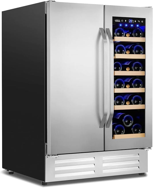 Wine and Beverage Refrigerator,24 Inch Dual Zone Wine Beverage Cooler, Built-in/Freestanding Beer and Wine Fridge with a Powerful Compressor, 20 Bottles and 88 Cans Capacity