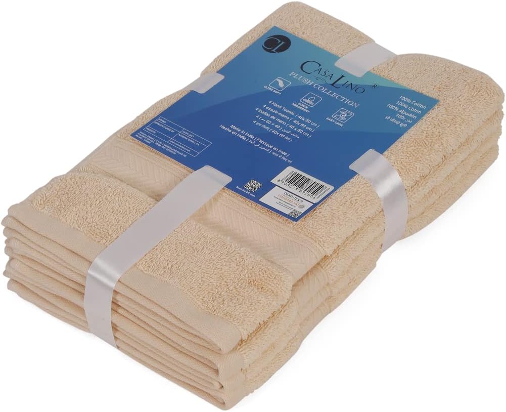 Casa Lino 100% Cotton Hand Towels for Bathroom - Soft, Highly Absorbent & Quick Dry Kitchen Towels - Gym Towel Set - Travel Towel Set - 24" x 16" - Pack of 4 - (Linen Brown)