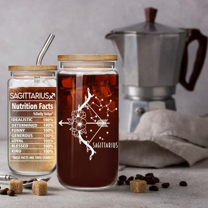 Sagittarius Zodiac Beer 16oz Can Glass Cup Constellation Gift for December Birthday Women Girls Friend Sister, Sagittarius Constellation Sign Star Drinking Jar for 12 Astrology Lovers with Gift Box
