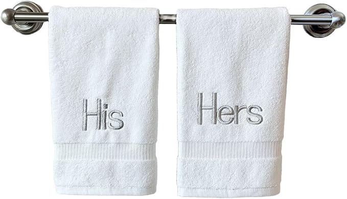 Silver Monogrammed Hand Towels for Bathroom - Luxury Hotel Quality Personalized Initial Decorative Embroidered Towel for Powder Room, Spa - GOTS Organic Certified - His and Hers