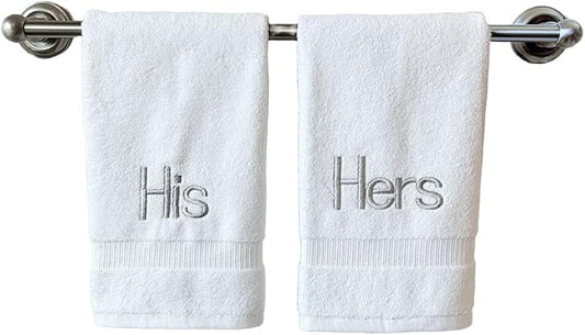 Silver Monogrammed Hand Towels for Bathroom - Luxury Hotel Quality Personalized Initial Decorative Embroidered Towel for Powder Room, Spa - GOTS Organic Certified - His and Hers
