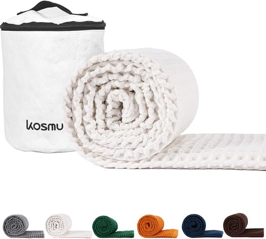 Luxury Organic Japanese Cotton Waffle Bath Towel | Thick, Absorbent, Quick Dry Bathroom Towels for Shower, Sauna, Onsen| Hotel & Spa Quality, Gift-Ready (Shell White, Bath Towel (55" x 34"))