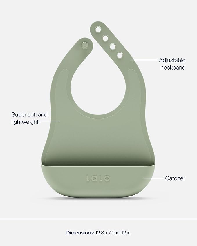 Lalo First Bites Silicone Baby Feeding Set - Baby Led Weaning Supplies - Non-Toxic Silicone - Includes 1 Bib, 2 Spoons, Training Cup, Suction Plate and Bowl - 6 Pieces - Sage