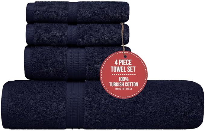 Extra Soft Bath Towels Set of 4 - Soft & Absorbent 100% Cotton, Hotel Quality - Includes 1 Shower Towel (28" x 56"), 1 Hand Towel (16"x28") and 2 Washcloths (12"x12") - Royal Blue