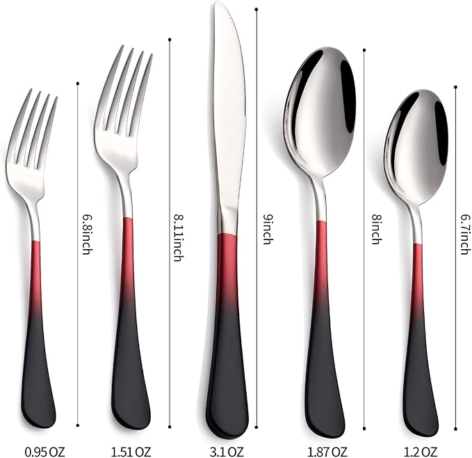 20-Pieces Black Red Silverware Sets for 4,Black Red Handle Stainless Steel Cutlery Set, Include Forks Spoons and Knives Set, Dishwasher Safe Utensil Sets for Home Restaurant