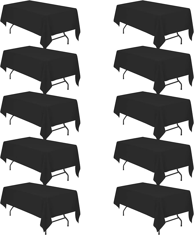 BRILLMAX 10 Pack Black Tablecloths for 6 Foot Rectangle Tables 60 x 102 Inch - 6ft Rectangular Bulk Linen Polyester Fabric Washable Cloth Cover for Wedding Reception Banquet Birthday Party