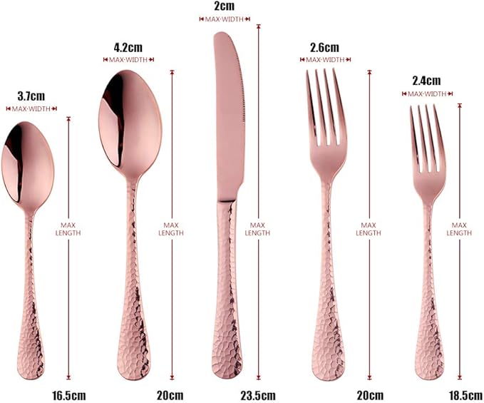 5-Piece Rose Gold Silverware Flatware Set Service for 1 Stainless Steel Cutlery Set Include Dinner Knife Table Fork Table Spoon Salad Fork Tea Spoon for Wedding, Dishwasher Safe