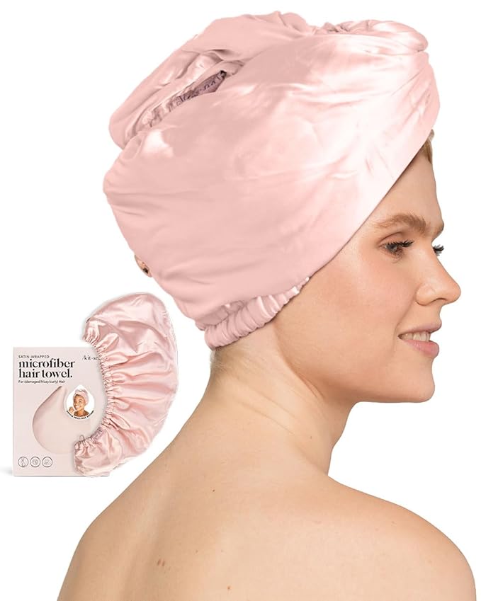 Kitsch Satin Microfiber Hair Towel Wrap for Women - Super Absorbent, Quick Dry, Anti-Frizz - for Long and Short Hairs, Turbans for Women, Wet and Curly Hair Wrap - Blush