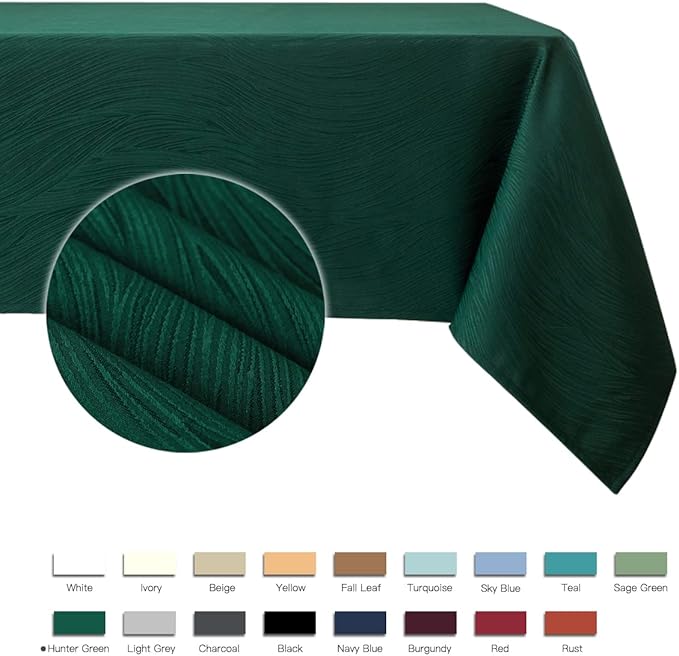 maxmill Christmas Hunter Green Tablecloth, Spill-Proof and Water Resistance Heavy Weight Soft Table Cloth for Christmas, Holiday and Family Gatherings, Dinner Rectangle 60 x 120 Inch, Hunter Green