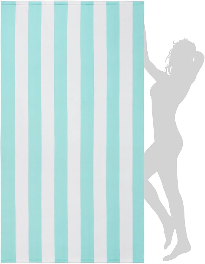 WILFA Extra Large Beach Towel - Oversized Mircofiber Towel 40'' x 70'', XL Striped Lightweight Pool Towel, Big Cabana Swim Travel Towel for Adults Mens Women,Aqua