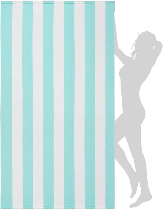 WILFA Extra Large Beach Towel - Oversized Mircofiber Towel 40'' x 70'', XL Striped Lightweight Pool Towel, Big Cabana Swim Travel Towel for Adults Mens Women,Aqua