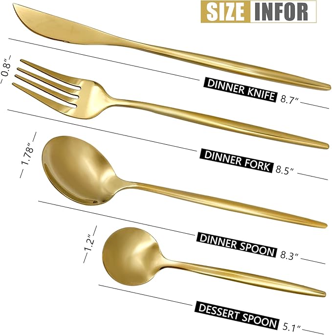 24 pcs Flatware Set, Gold Stainless Steel Flatware Set for 6, Knife Fork Spoon, Home Dinnerware Tableware Set for 6, Cutlery Set, Include Knives/Forks/Spoons…