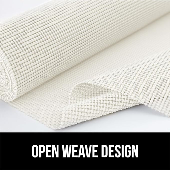 GORILLA GRIP powerGRIP Drawer Shelf and Cabinet Liner, Thick Strong Hold, Non-Adhesive Liners Protect Kitchen Cabinets and Cupboard, Bathroom Drawers, Easy Install, Breathable Mat, 17.5" x20', White