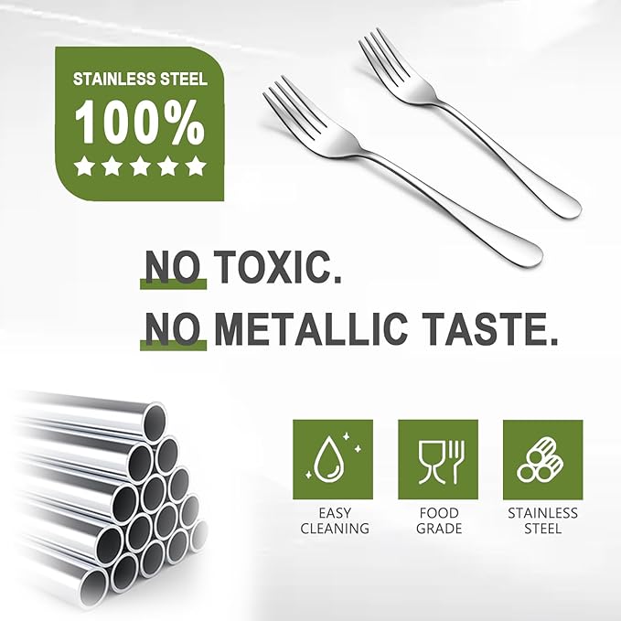 SANTUO Stainless Steel Forks Set, 6PCS 7.3" Salad Forks and 6PCS 6.7" Dessert Forks, Set of 12 Top Food Grade Silverware Forks, Mirror Polished & Dishwasher Safe