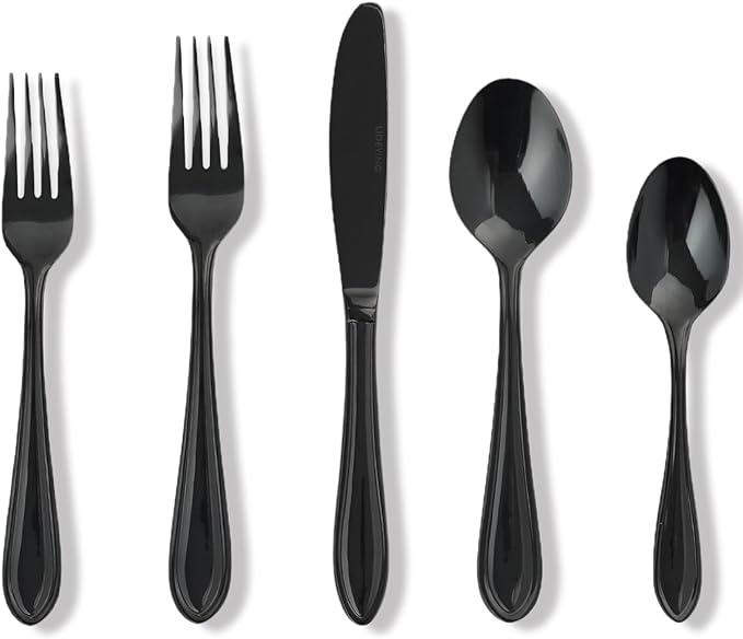 Black Silverware Set, 30-Piece Stainless Steel Flatware for 6, Heavy-Duty 18/0 Stainless Steel Utensils,Mirror Polished Dishwasher Safe for Home & Kitchen Dining