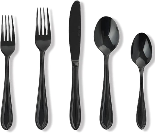 Black Silverware Set, 40-Piece Stainless Steel Flatware for 8, Heavy-Duty 18/0 Stainless Steel Utensils,Mirror Polished Dishwasher Safe for Home & Kitchen Dining