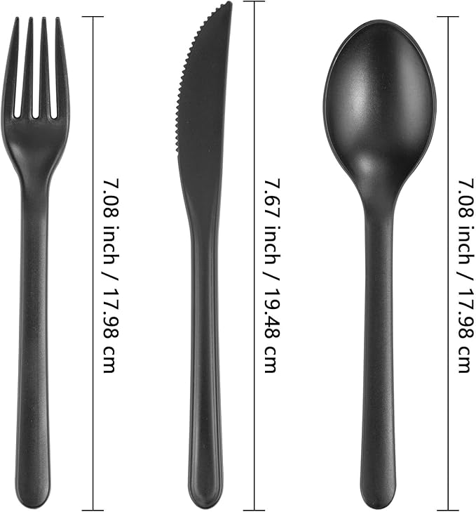 Supernal 180pcs Plastic Silverware Heavy Duty Matt Black Silverware Set Plastic Reusable Wheat Straw Cutlery Set Wheat Straw Reusable Spoon Knife Forks Set Tableware Dishwasher Microwave Safe