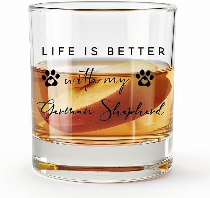 German Shepherd Gifts Whiskey Glasses 10 oz, Dog Mom Dad Lovers Owners Gifts, Funny German Shepherd Old Fashioned Rocks Glasses Cup for Women Men Drinking Scotch Bourbon Liquor