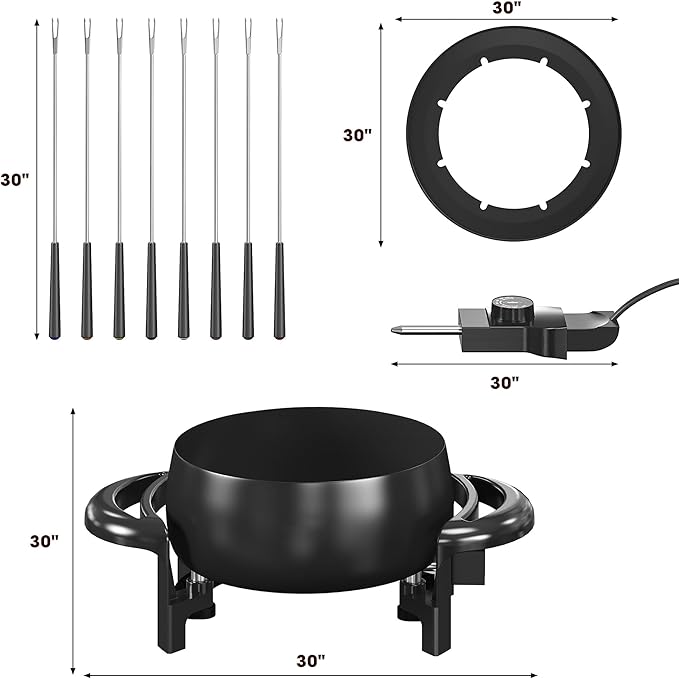 Sunvivi Electric Fondue Pot Set for Melting Chocolate Cheese, 3 Quart Fondue Set with Adjustable Temperature Control and 8 Color-Coded Forks, 1000W Non-Stick Fondue Maker for Dessert, Oil and Broth