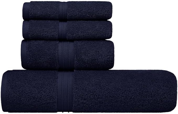 Extra Soft Bath Towels Set of 4 - Soft & Absorbent 100% Cotton, Hotel Quality - Includes 1 Shower Towel (28" x 56"), 1 Hand Towel (16"x28") and 2 Washcloths (12"x12") - Royal Blue