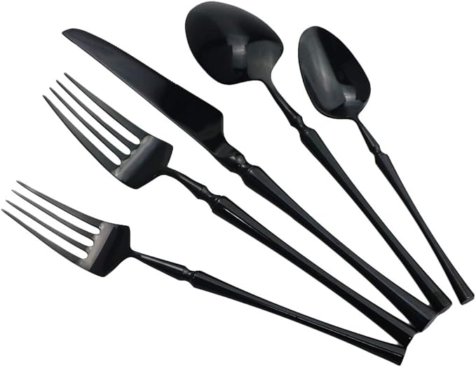Gugrida Black Silverware Set, 5-Piece 18/10 Stainless Steel Flatware Cutlery Set for 1,Mirror Finish, Ideal for Wedding Festival Party Home Kitchen, Dishwasher Safe