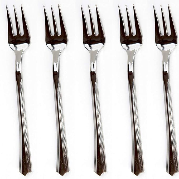 200 Mini Plastic Tasting Forks for Appetizer - 4.2” Inches Reflection Stainless Steel Finished Silver Perfect Desserts Cocktail Cake Fruit Wedding Party Petite Premium Three Prong Disposable Fork