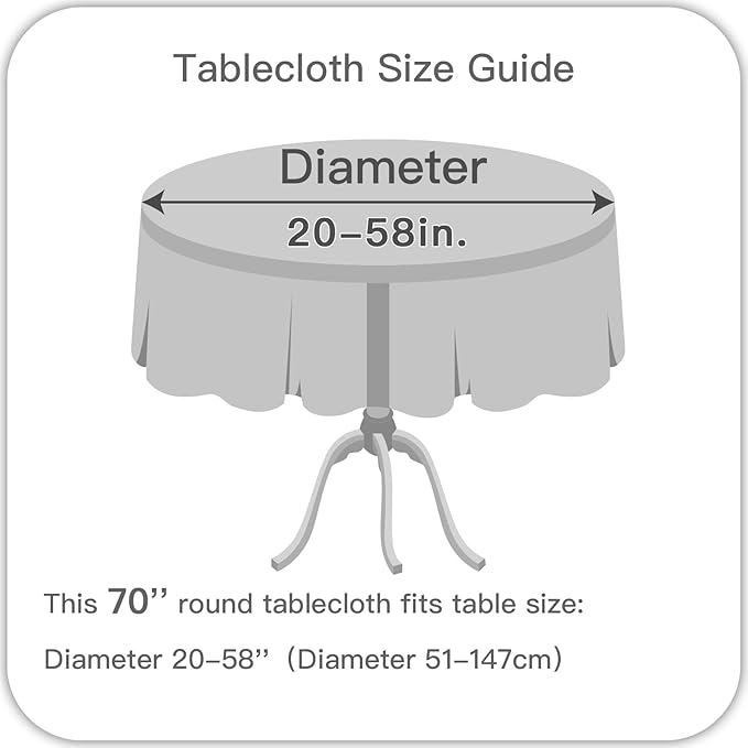 maxmill Round Linen Textured Tablecloth Spill-Proof Stainproof Wrinkle Free Washable Fabric Table Cloth for Circular Table Cover, Dining Room Buffet Banquet Parties Holiday Dinner, 70 Inch Linen