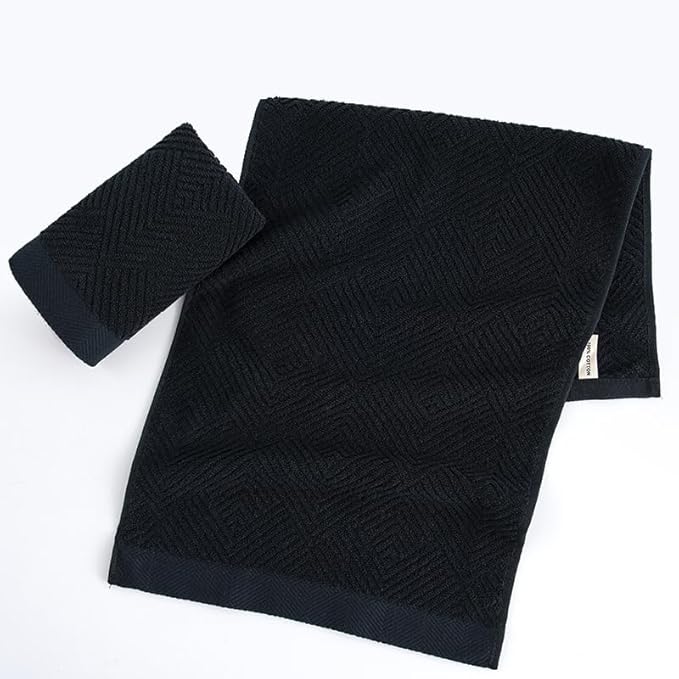 sense gnosis Black Hand Towels Terry Striped Weave Pattern Ultra Absorbent Super Soft 100% Cotton Hand Towel for Bathroom 13 X 29 Inch, 2 Pieces