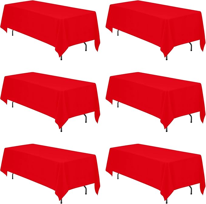 BRILLMAX 6 Pack Red Tablecloths 70 x 120 Inch for 6ft or 8ft Rectangle Tables - Rectangular Bulk Linen Polyester Fabric Washable Cloth Cover for Wedding Reception Banquet Birthday Party