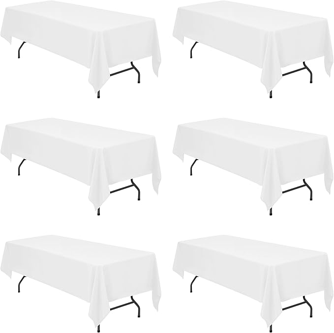 BRILLMAX 6 Pack White Tablecloths for 8 Foot Rectangle Tables 60 x 126 Inch - 8ft Rectangular Bulk Linen Polyester Fabric Washable Cloth Cover for Wedding Reception Banquet Birthday Party