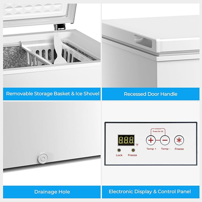 Antarctic Star Chest Freezer 3.2 Cubic Feet 14℉ to -40℉ Low Temperature Freezer with Removable Basket,Free Standing Top open Door Deep Freezer, Adjustable Temperature for Home, Basement, Kitchen,White