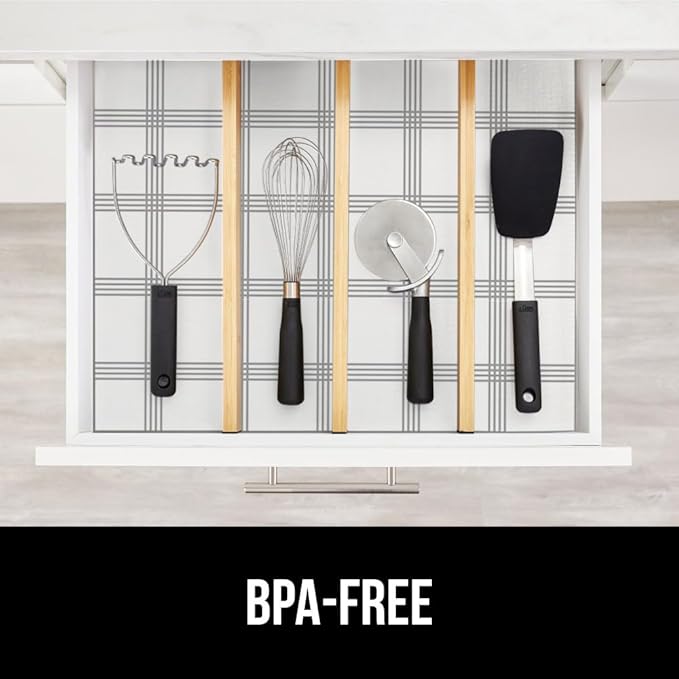 GORILLA GRIP Slip Resistant Drawer and Shelf Liner 2 Pack, Non Adhesive Water Resistant, Easy Trim, Smooth Surface Liners for Kitchen Cabinet, Shelves, Drawers Pantry, 12 IN x 20 FT, Stripe Gray White