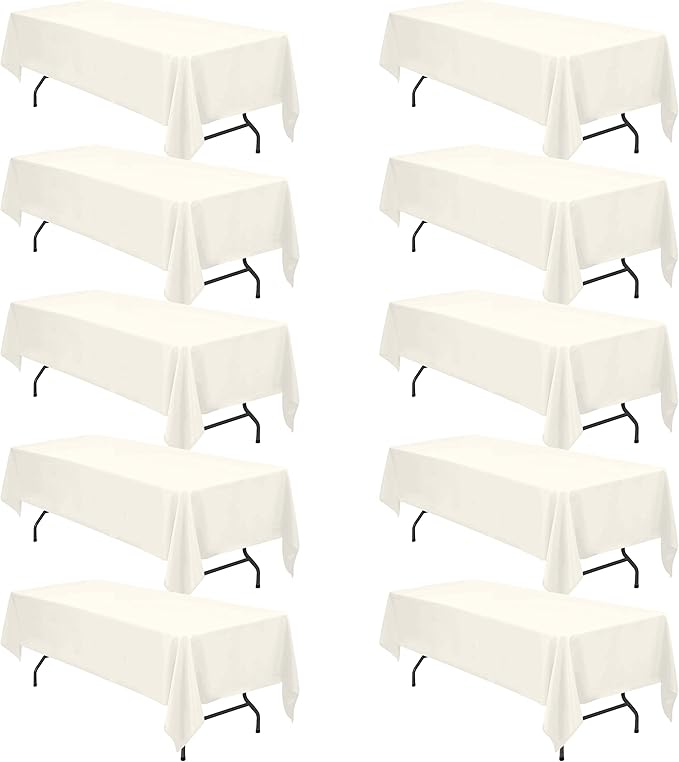 BRILLMAX 10 Pack Ivory Tablecloths for 8 Foot Rectangle Tables 60 x 126 Inch - 8ft Rectangular Bulk Linen Polyester Fabric Washable Cloth Cover for Wedding Reception Banquet Birthday Party