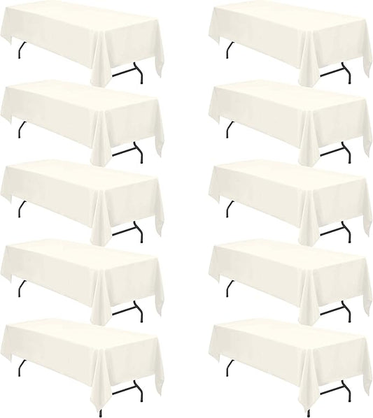 BRILLMAX 10 Pack Ivory Tablecloths for 8 Foot Rectangle Tables 60 x 126 Inch - 8ft Rectangular Bulk Linen Polyester Fabric Washable Cloth Cover for Wedding Reception Banquet Birthday Party