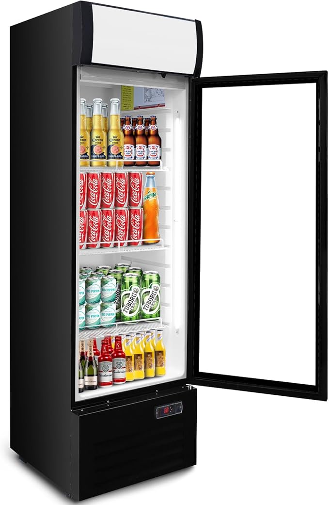 12.5 Cu Ft Commercial Beverage Refrigerator with 1 Glass Doors - Upright Drink Cooler Merchandiser with LED Light Display, 4 Adjustable Shelves, Black, ETL Approved for Business & Retail
