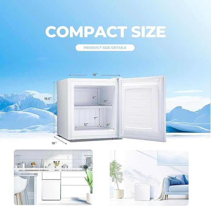 1.2 Cu.ft Upright Freezer, Small Mini Freezer with Adjustable Thermostat, Removable Shelves, Reversible Single Door, for Bedroom/Home/Dorms/Apartment (White)
