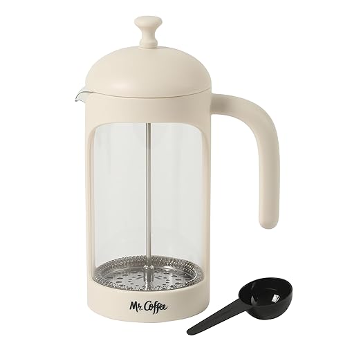 Mr. Coffee Retro Brew French Press Coffee Maker, 31-Ounce Glass Carafe with High Heat Resistant Durable Borasilicate Glass & Cream Frame and Plunger, Includes Coffee Scoop
