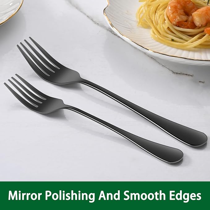 16-Piece 8 Inch Black Dinner Forks Set,Stainess Steel Table Forks,Durable Black Silverware Silverware Forks For Home,Restaurant