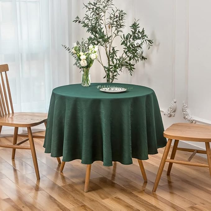 maxmill Christmas Hunter Green Tablecloth, Spill-Proof and Water Resistance Heavy Weight Soft Circular Table Cloth for Christmas, Holiday and Family Gatherings, Dinner Round 90 Inch, Hunter Green