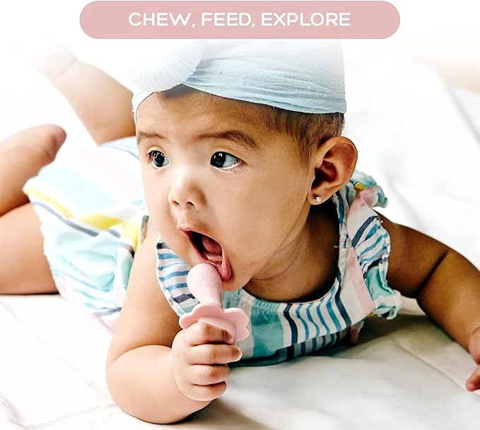 Grabease Spoon - Silicone Spoons 2-Pack Blush - Soft Utensils - Dishwasher-Safe, Easy-Grip